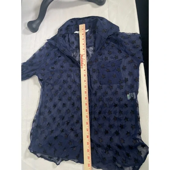Diane von Furstenberg Lorelei Blue Star Print Sheer Chiffon Blouse Women's Sz 2 - Picture 11 of 14